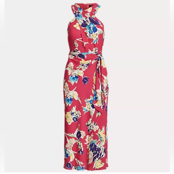 Lauren Ralph Lauren Floral Georgette Halter Dress in Pink Size 6 New w/Tag